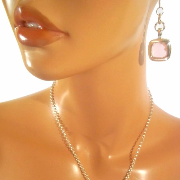 Pink Rhinestone Crystal Pendant Jewelry Set, Pink Jewelry Set, Pink Accessories - Picture 3 of 6